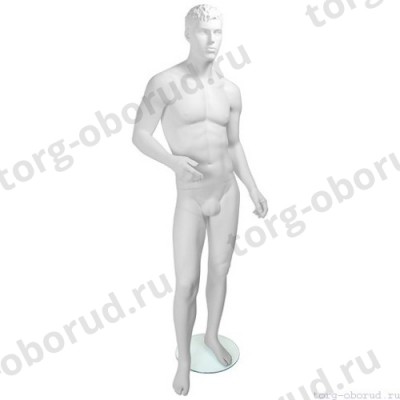 Манекен мужской стилизованный, скульптурный белый, для одежды в полный рост, стоячий прямо, правая рука согнута в локте. MD-Tom Pose 05