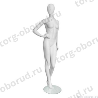 Манекен женский, глянцевый белый, абстрактный, для одежды в полный рост, стоячий, правая рука согнута в локте. MD-Vita Type 01F-01M