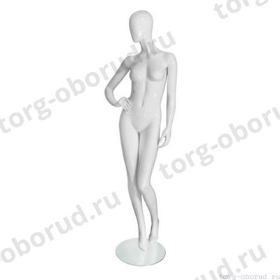 Манекен женский, глянцевый белый, абстрактный, для одежды в полный рост, стоячий, правая рука согнута в локте. MD-Vita Type 01F-01G