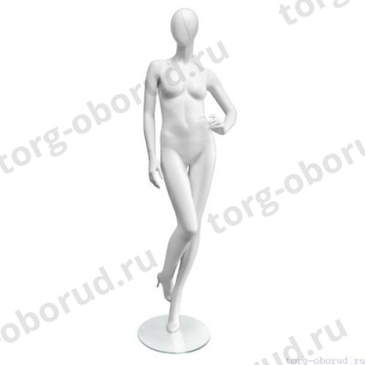 Манекен женский, глянцевый белый, абстрактный, для одежды в полный рост, стоячий прямо, согнуты левая рука и правая нога. MD-Vita Type 03F-01M