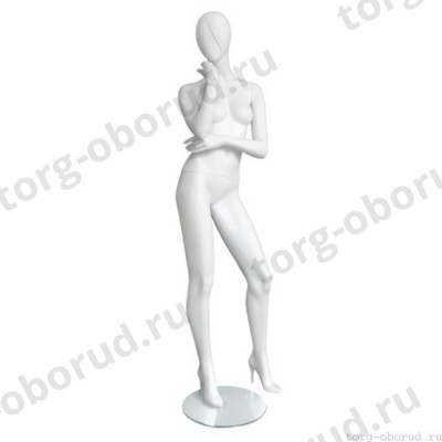 Манекен женский, глянцевый белый, абстрактный, для одежды в полный рост, стоячий прямо, руки согнуты в локтях. MD-Vita Type 05F-01M