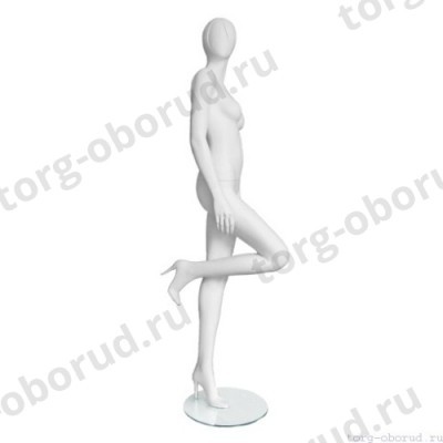 Манекен женский, глянцевый белый, абстрактный, для одежды в полный рост, стоящий, правая нога согнута в колене. MD-Vita Type 09F-01M
