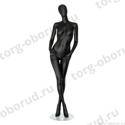 Манекен женский, матовый черный, абстрактный, для одежды в полный рост, стоячий прямо, ноги скрещены. MD-Storm Type 01F-02M