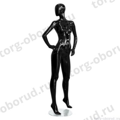 Манекен женский, глянцевый черный, абстрактный, для одежды в полный рост, стоящий в пол-оборота. MD-Storm Type 03F-02G