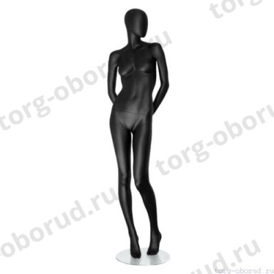Манекен женский, матовый черный, абстрактный, для одежды в полный рост, стоячий прямо, руки убраны за спину. MD-Storm Type 04F-02M