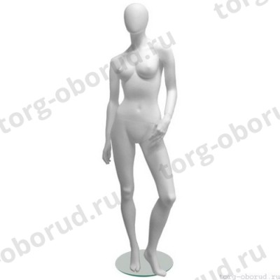 Манекен женский, белый, абстрактный, для одежды в полный рост, стоячий прямо, левая нога согнута в колене. MD-Glance Matte 12, MD-Glance Matte 12
