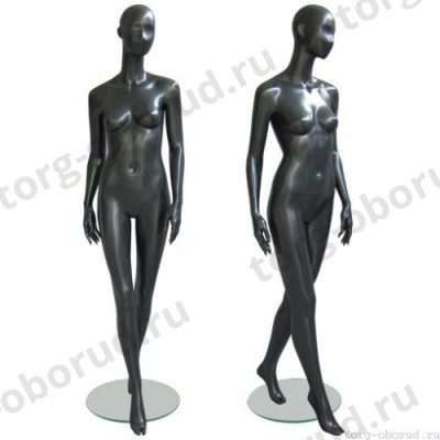 Манекен женский, абстрактный, для одежды в полный рост, на круглой подставке, цвет черный, стоячий, имитирующий шаг. MD-Solo Type 03F-06M