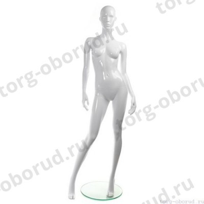 Манекен женский, белый глянцевый, абстрактный, для одежды в полный рост на круглой подставке, стоячий прямо. MD-TANGO 02F-01G