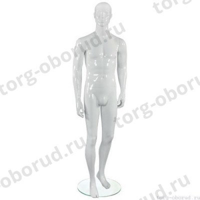 Манекен мужской, белый глянцевый, абстрактный, для одежды в полный рост на круглой подставке, стоячий прямо. MD-TANGO 33M-01G