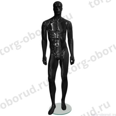 Манекен мужской, черный глянцевый, абстрактный, для одежды в полный рост на круглой подставке, стоячий прямо. MD-EGO 32M-02G