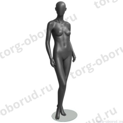 Манекен женский, серый, абстрактный, для одежды в полный рост на круглой подставке, стоячий в пол-оборота. MD-GREY 06F-03M