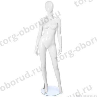Манекен женский, белый глянцевый, абстрактный, для одежды в полный рост на круглой подставке, стоячий прямо. MD-FR-04F-01G