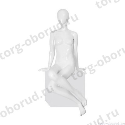 Манекен женский, белый глянцевый, абстрактный, для одежды в полный рост, сидячий. MD-FR-07F-01G