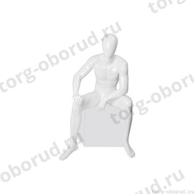 Манекен мужской, белый глянцевый, абстрактный, для одежды в полный рост, сидячий. MD-FR-35M-01G