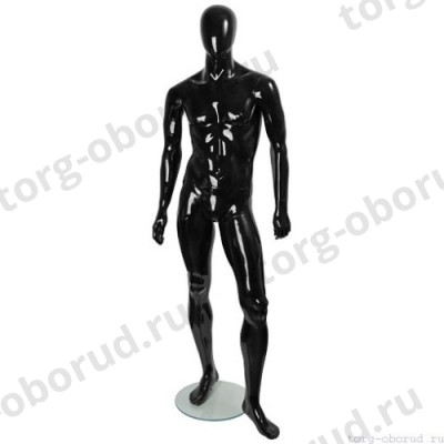 Манекен мужской, абстрактный, для одежды в полный рост, цвет черный глянец, стоячий прямо. MD-Glance 11(черн)