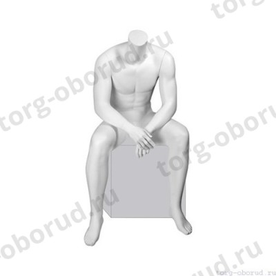 Манекен мужской, скульпутрный, без головы, для одежды в полный рост, цвет белый, сидячий. MD-Smart (headless) Pose 06-01M