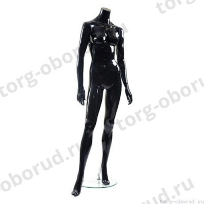 Манекен женский, скульпутрный, без головы, для одежды в полный рост, цвет черный глянец, стоячий прямо. MD-Smart (headless) Pose 30-02G
