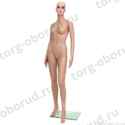 Манекен женский, пластиковый, с макияжем, телесного цвета, для одежды в полный рост, стоячий прямо, классическая поза. MD-F-2