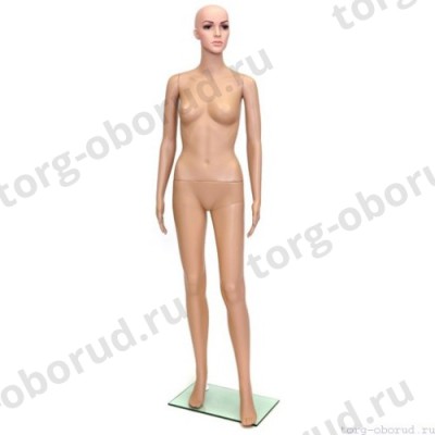 Манекен женский, пластиковый, с макияжем, телесного цвета, для одежды в полный рост, стоячий прямо. MD-F-5
