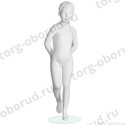 Манекен детский (мальчик), скульптурный, белого цвета, для одежды в полный рост, на 4 года, стоячий прямо, руки убраны за спину. MD-Peppy 03-01M