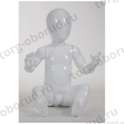 Манекен детский, стилизованный, белый глянец, для одежды в полный рост, на 1-1.5 года, сидячий. MD-Glance Junior 01