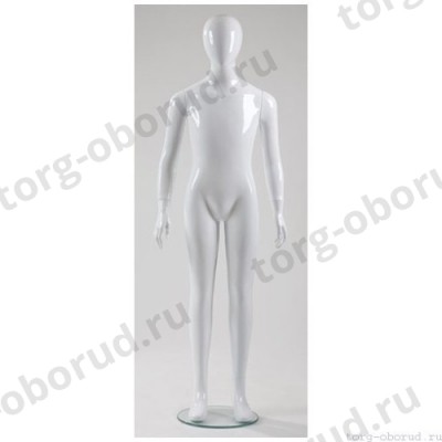Манекен детский, стилизованный, белый глянец, для одежды в полный рост, на 8 лет, стоячий прямо, классическая поза. MD-Glance Junior 06