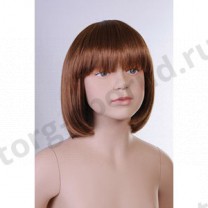 Парик детский, искусственный, для девочки, с челкой, прямые волосы средней длины, цвет золотистый шатен. MD-E0804С (12/27)