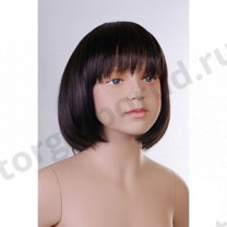 Парик детский, искусственный, для девочки, с челкой, прямые волосы средней длины, цвет темный каштан. MD-E0804С (1BT33)