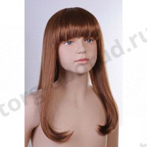 Парик детский, искусственный, для девочки, с челкой, длинные пряямые волосы, цвет золотистый шатен. MD-YS-9025C (12/27)