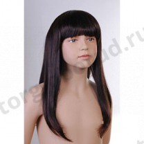 Парик детский, искусственный, для девочки, с челкой, длинные пряямые волосы, цвет темный каштан. MD-YS-9025C(1BT33)