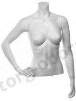 Торс женский с руками, скульптурный, укороченный, цвет белый, правая рука согнута в локте. MD-C-08-01M