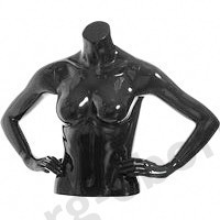 Торс женский с руками, скульптурный, укороченный, цвет черный глянец, руки согнуты в локтях. MD-C-09-02G