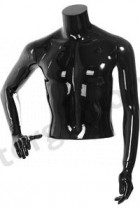 Торс мужской с руками, скульптурный, укороченный, цвет черный глянец, правая рука согнута в локте. MD-C-13-02G