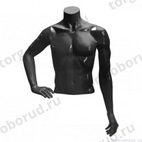 Торс мужской с руками, скульптурный, укороченный, цвет черный глянец, правая рука согнута в локте. MD-С-16-02G