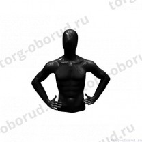 Торс мужской (с головой и руками), укороченный, абстрактный, цвет черный глянец, руки согнуты. MD-C-21-02G