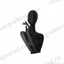 Бюст женский, стилизованный, укороченый, левая рука поднята к лицу, цвет черный матовый, MD-Head RETRO 01F-02M