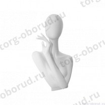 Бюст женский, стилизованный, укороченый, левая рука поднята к лицу, цвет белый матовый, MD-Head RETRO 01F-01M