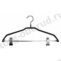 Вешалка плечики для одежды из обрезиненного металла с перекладиной и прищепками, ширина 400мм, цвет черный, размер одежды: 40-42(S), MD-WS030