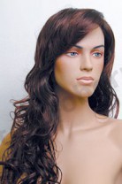 Парик женский для манекена, искусственный, длинные волнистые волосы, без челки, цвет темный каштан, MD-584A (1BT33)