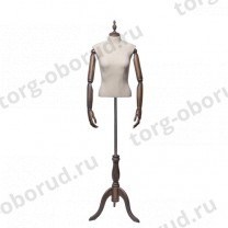 Торс-манекен с деревянными руками, женский, для магазина одежды, на подставке, без головы, MD-ORG.004.DBG