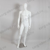 Манекен кукла мужской глянец без лица ,белый, на подставке B105SB-1(бел)