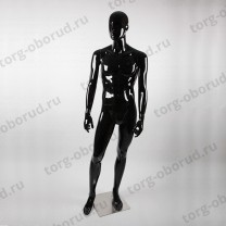 Манекен мужской ростовой с лицом, черный глянец, для магазина одежды B105SB(черн)