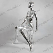 Манекен женский сидячий без лица, серебряный глянец, для магазина одежды FE-6S