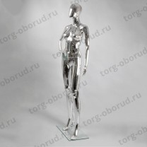 Манекен женский ростовой без лица, серебряный глянец, для магазина одежды FE-11S