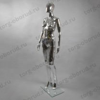Манекен женский ростовой без лица, серебряный глянец, для магазина одежды FE-7S