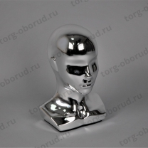 Манекен головы женский для головных уборов, серебряный глянец Г-401(серебро)