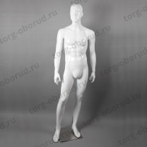 Манекен для одежды мужской ростовой глянцевый натуралистический стоячий, белый, B105SB(бел)