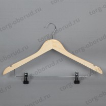 Вешалка плечики для одежды деревянная с перекладиной и с прищепками для брюк, размер одежды: 44-46(М). 66NB(светл)