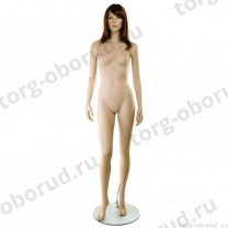 Манекен женский реалистичный телесный, с макияжем (парик отдельно), для одежды в полный рост, стоячий прямо. MD-VOGUE Type 1