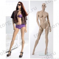 Манекен женский реалистичный телесный, с макияжем (парик отдельно), для одежды в полный рост, стоячий прямо с выставленной вбок правой ногой. MD-Gold 02